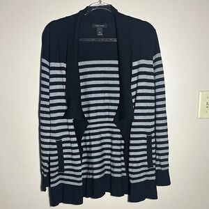 White House Black Market XL Black Gray Striped Cardigan Sweater WHBM